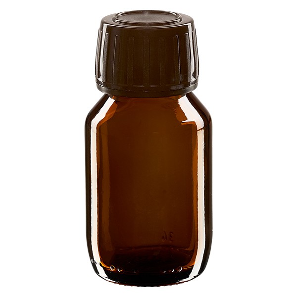 Flacon médical 50 ml couleur ambrée avec bouchon brun avec système  d'inviolabilité