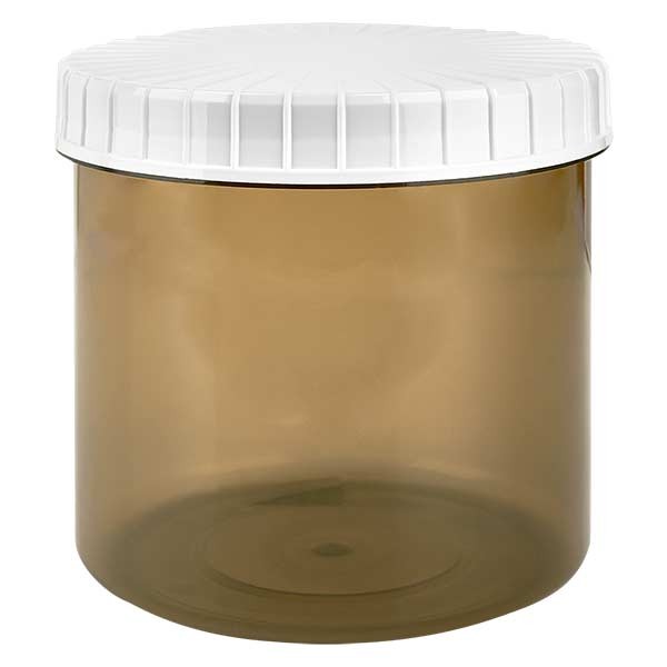 Kunststof pot 375ml met geribbeld wit van PE, type sluiting Standaard | gegroefde | Schroefdozen | producten | glas-shop.be - Nederlands