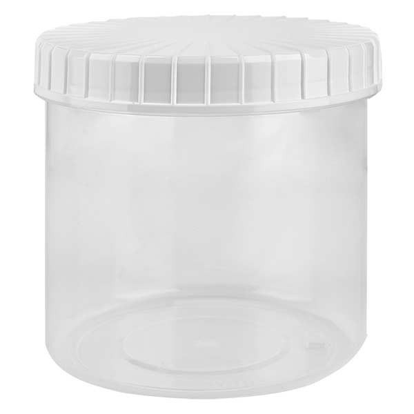 Kunststof pot 375ml transparant met wit van PE, type sluiting standaard | gegroefde sluiting | Schroefdozen | Kunststof producten | glas-shop.be -
