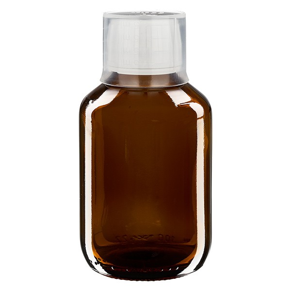 Bouteille médicale brune de 100 ml avec gobelet doseur